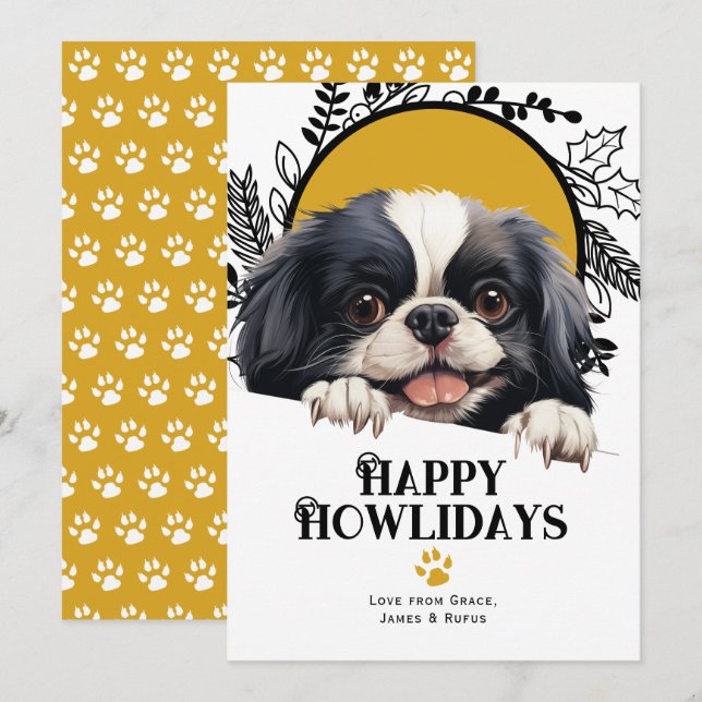 Happy Howlidays Japanese Chin Dog Christmas Holiday Card (Front/Back)