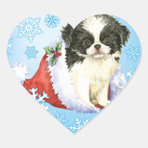 Happy Howlidays Japanese Chin Heart Sticker