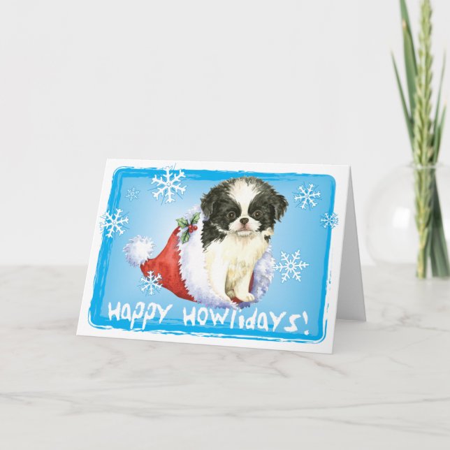 Happy Howlidays Japanese Chin Holiday Card (Front)