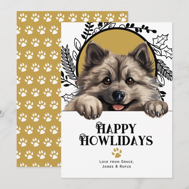 Happy Howlidays Keeshond Dog Christmas Holiday Card (Front/Back)