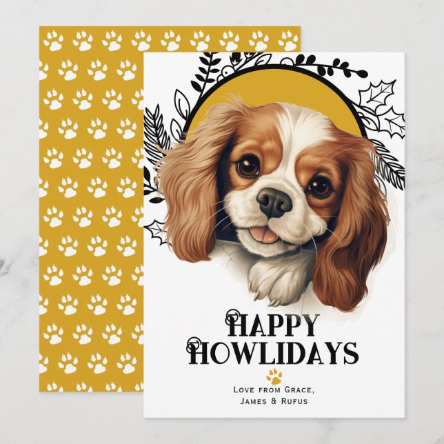 Happy Howlidays King Charles Spaniel Dog Christmas Holiday Card (Front/Back)