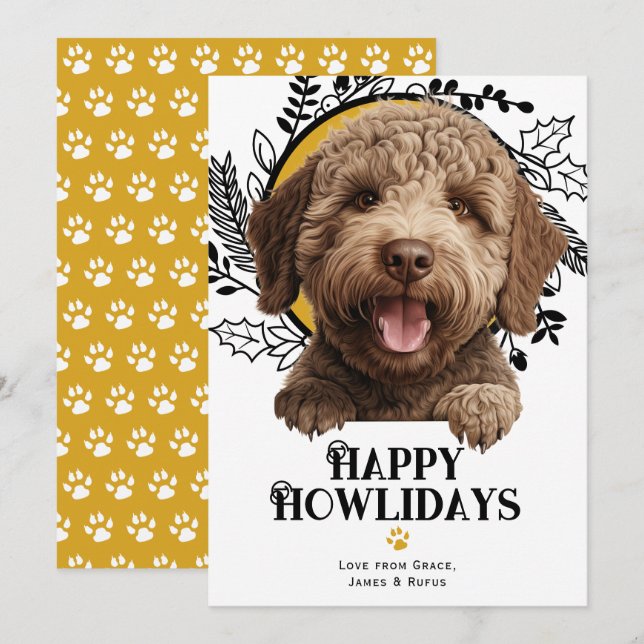 Happy Howlidays Lagotto Romagnolo Dog Christmas Holiday Card (Front/Back)