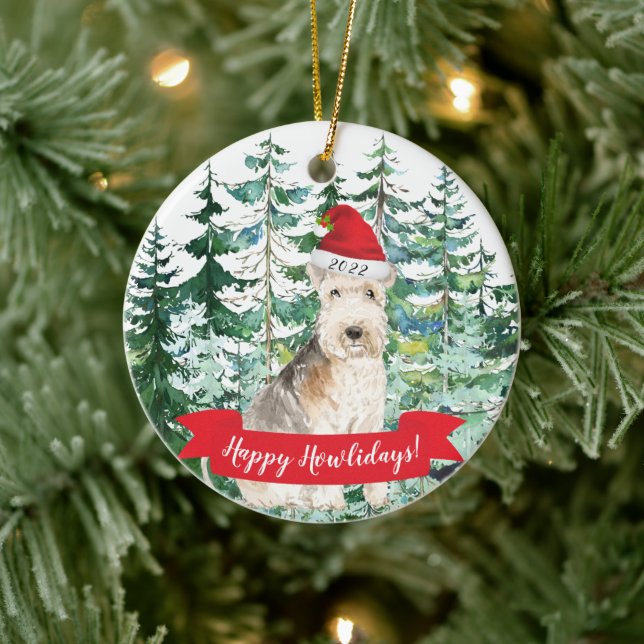 Happy Howlidays Lakeland Terrier Christmas Ornamen Ceramic Tree Decoration (Tree)