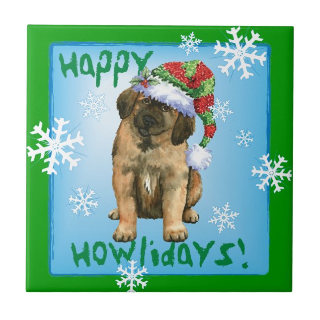 Happy Howlidays Leonberger Tile (Front)