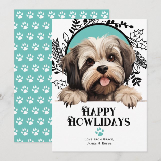 Happy Howlidays Lhasa Apso Dog Christmas Holiday Card (Front/Back)