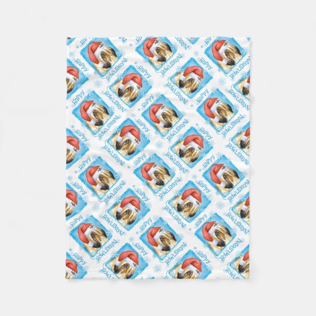 Happy Howlidays Lhasa Apso Fleece Blanket (Front)