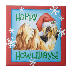 Happy Howlidays Lhasa Apso Tile