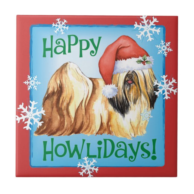 Happy Howlidays Lhasa Apso Tile (Front)
