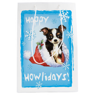 Happy Howlidays Long Coat Chihuahua Medium Gift Bag
