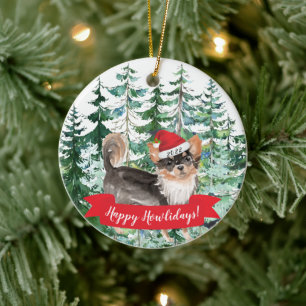Happy Howlidays Long Haired Chihuahua Christmas Or Ceramic Tree Decoration