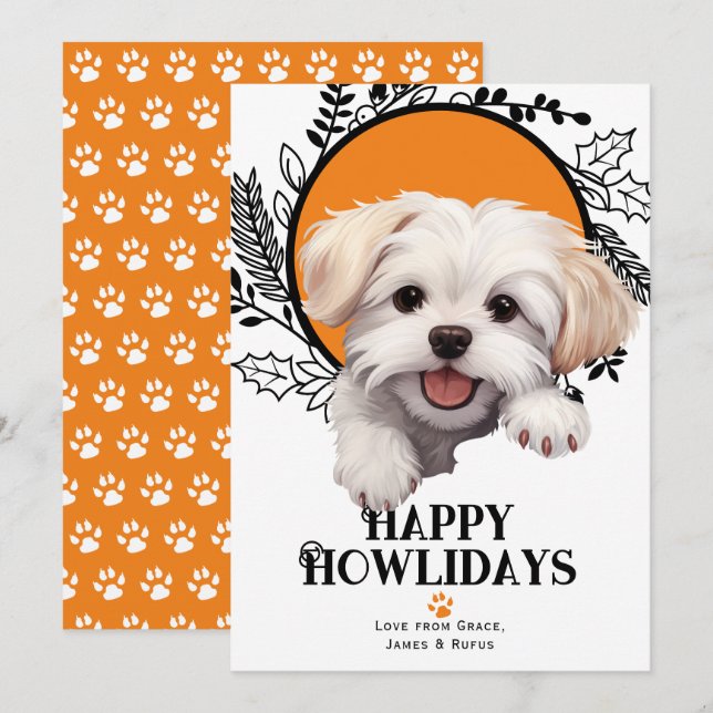 Happy Howlidays Maltese Dog Christmas Holiday Card (Front/Back)