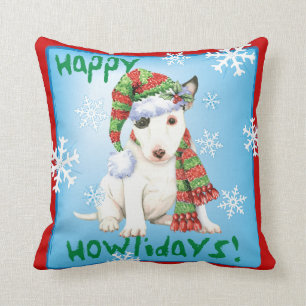 Happy Howlidays Mini Bull Terrier Cushion