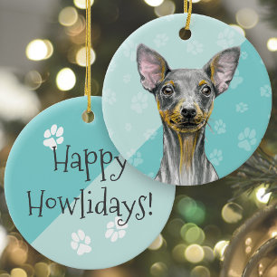Happy Howlidays Miniature Pinscher Dog Cute Puppy Ceramic Tree Decoration