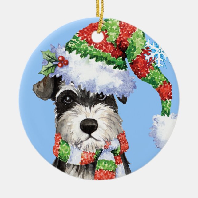 Happy Howlidays Miniature Schnauzer Ceramic Tree Decoration (Front)