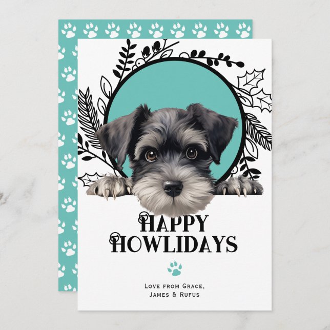 Happy Howlidays Miniature Schnauzer Dog Christmas Holiday Card (Front/Back)