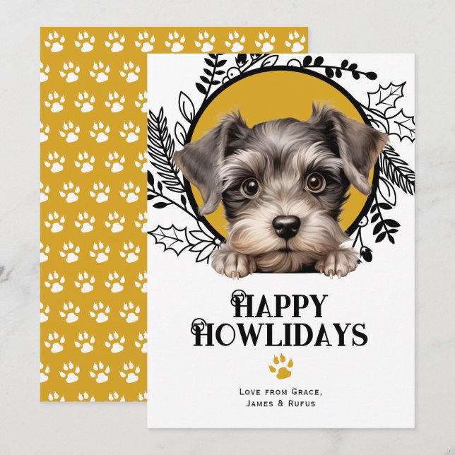 Happy Howlidays Miniature Schnauzer Dog Christmas Holiday Card (Front/Back)