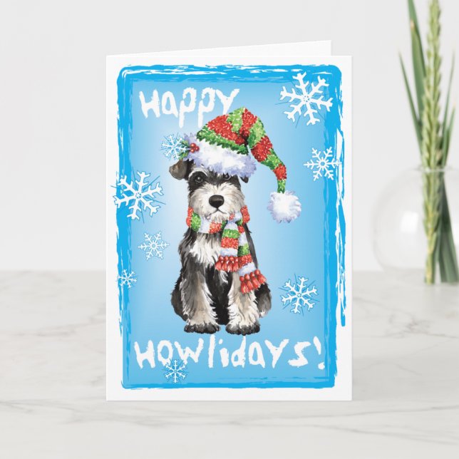 Happy Howlidays Miniature Schnauzer Holiday Card (Front)