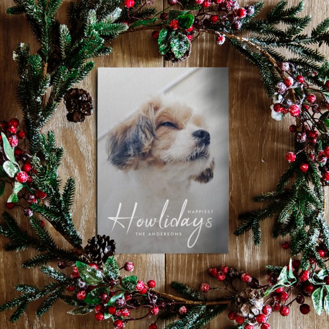 Happy Howlidays | Modern Dog Photo Red Christmas  Holiday Card (Creator Uploaded)