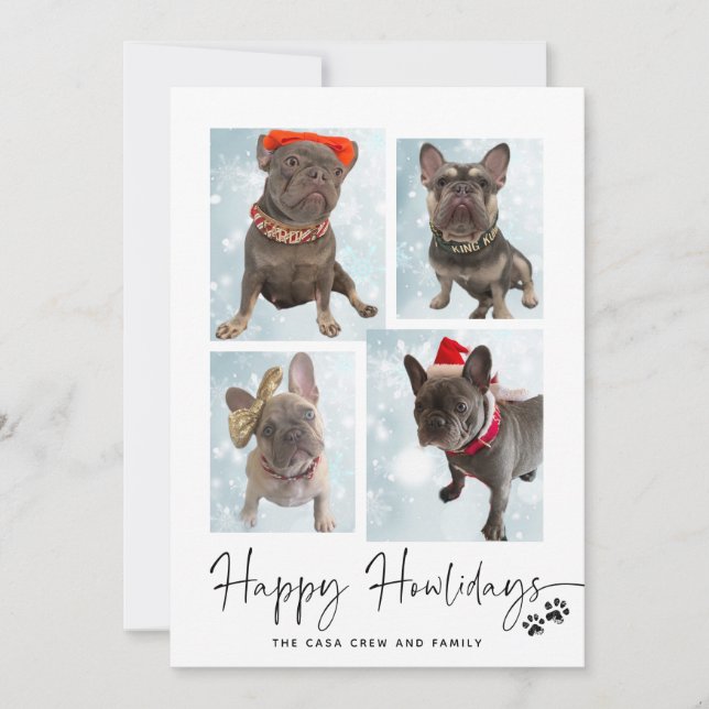 Happy Howlidays | Modern Four Photo Collage Holiday Card (Front)