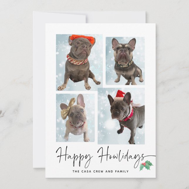 Happy Howlidays | Modern Four Photo Collage Holiday Card (Front)