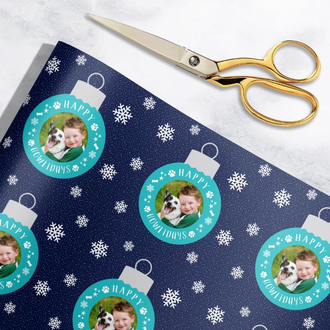 Happy Howlidays Navy Custom Dog Photo Wrapping Paper (Creator Uploaded)