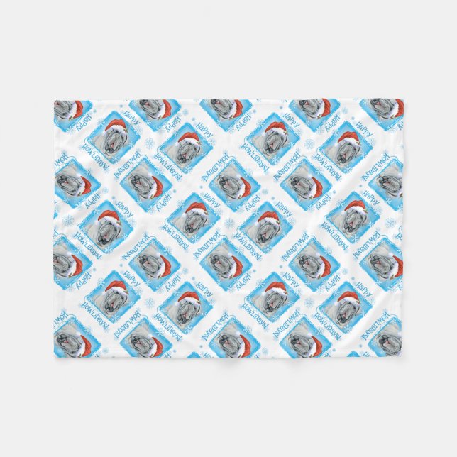Happy Howlidays Neapolitan Mastiff Fleece Blanket (Front (Horizontal))
