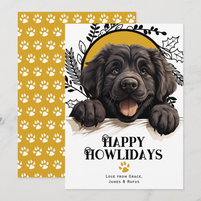 Happy Howlidays Newfoundland Dog Christmas Holiday Card (Front/Back)