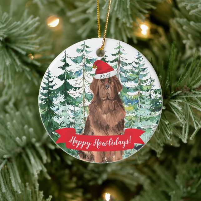 Happy Howlidays Newfoundland Dog Christmas Ornamen Ceramic Tree Decoration (Tree)