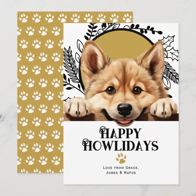 Happy Howlidays Norwegian Buhund Dog Holiday Card (Front/Back)