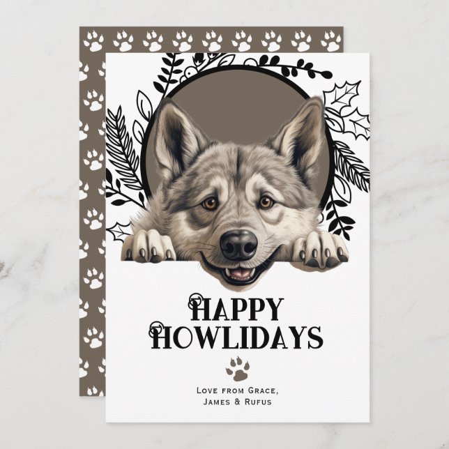 Happy Howlidays Norwegian Elkhound Dog Christmas Holiday Card (Front/Back)