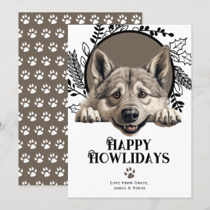 Happy Howlidays Norwegian Elkhound Dog Christmas Holiday Card