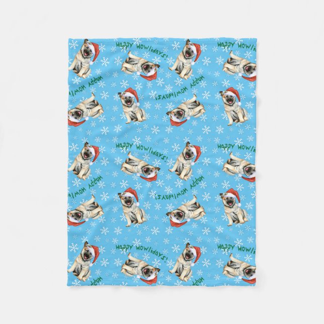 Happy Howlidays Norwegian Elkhound Fleece Blanket (Front)
