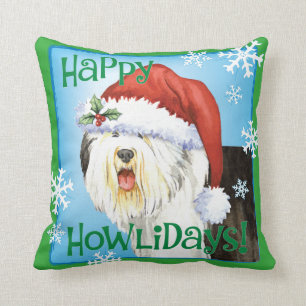 Happy Howlidays Old English Sheepdog Cushion
