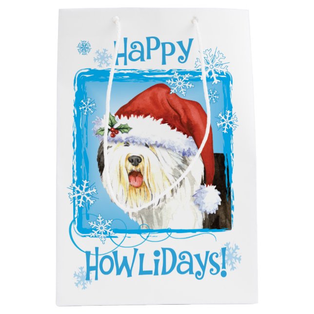 Happy Howlidays Old English Sheepdog Medium Gift Bag (Front)