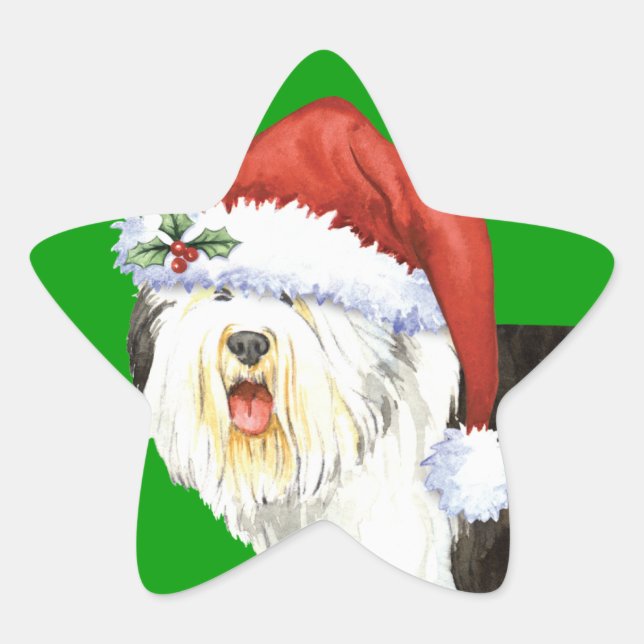 Happy Howlidays Old English Sheepdog Star Sticker (Front)