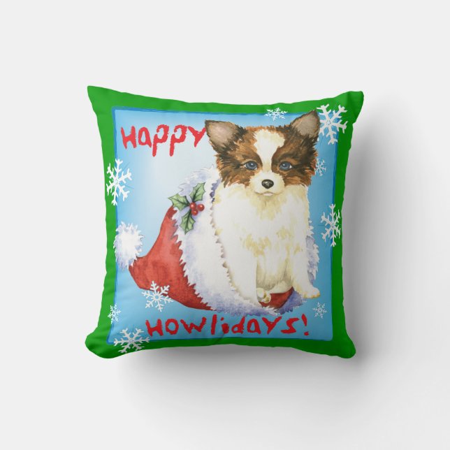 Happy Howlidays Papillon Cushion (Front)