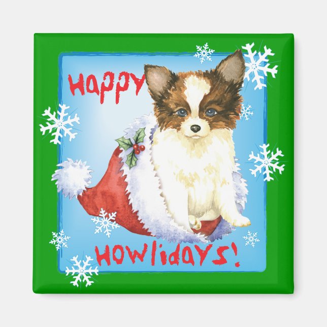 Happy Howlidays Papillon Magnet (Front)