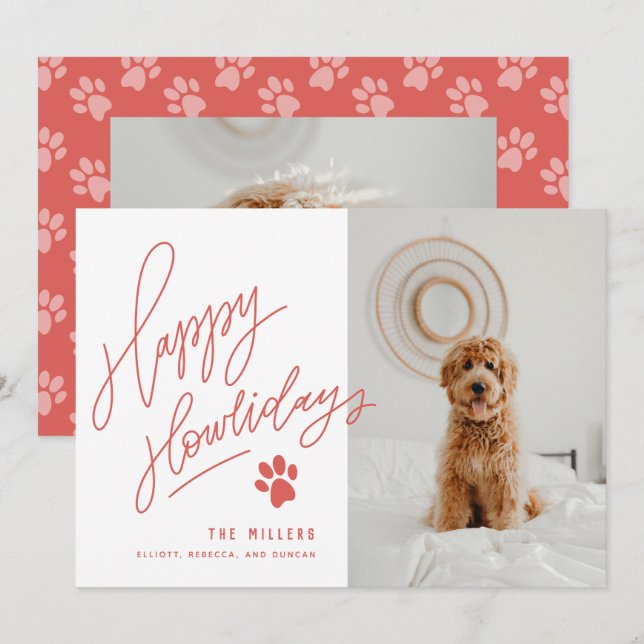 Happy Howlidays Paw Pet Dog Christmas Photo Holiday Card (Front/Back)