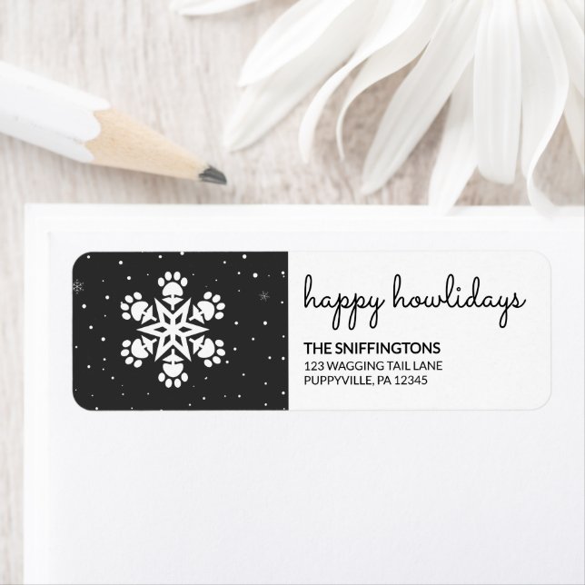 Happy Howlidays Paw Print Snowflake Return Label (Insitu)