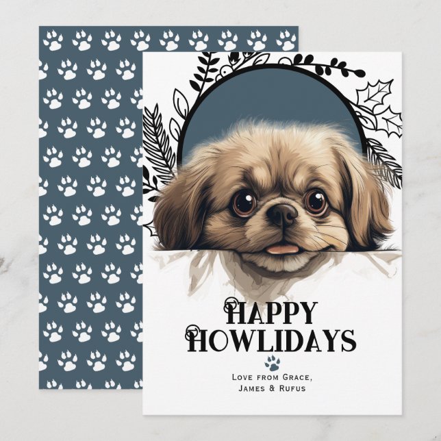 Happy Howlidays Pekinese Dog Holiday Card (Front/Back)