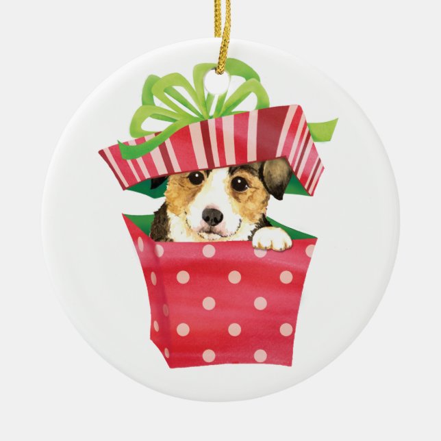 Happy Howlidays Pembroke Welsh Corgi Ceramic Tree Decoration (Front)