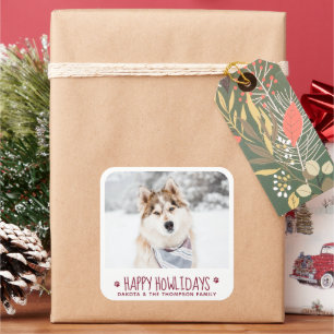 Happy HOWLidays Personalised Pet Photo Square Sticker