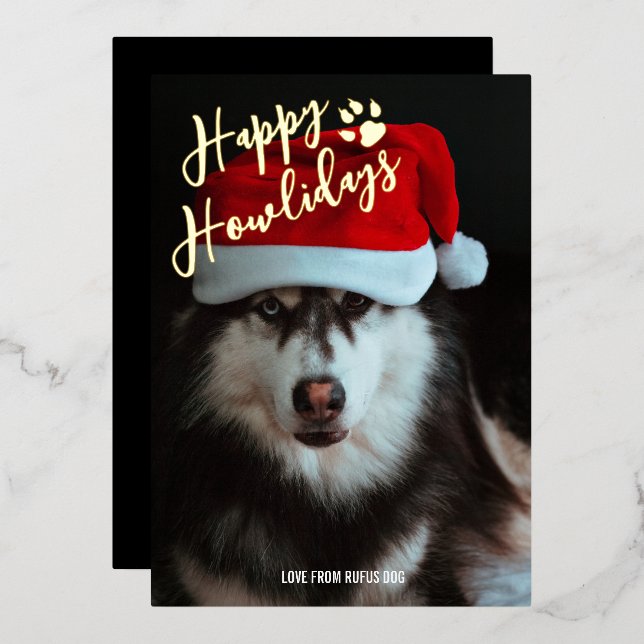 Happy Howlidays Personalised Photo Foil Holiday Card (Front/Back)