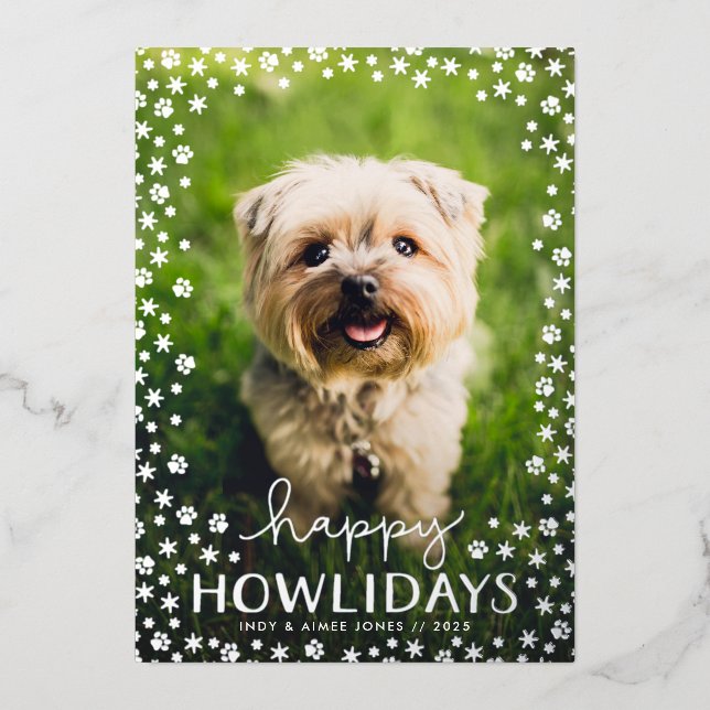 Happy Howlidays Pet Lover Gold Foil Holiday Card (Front)
