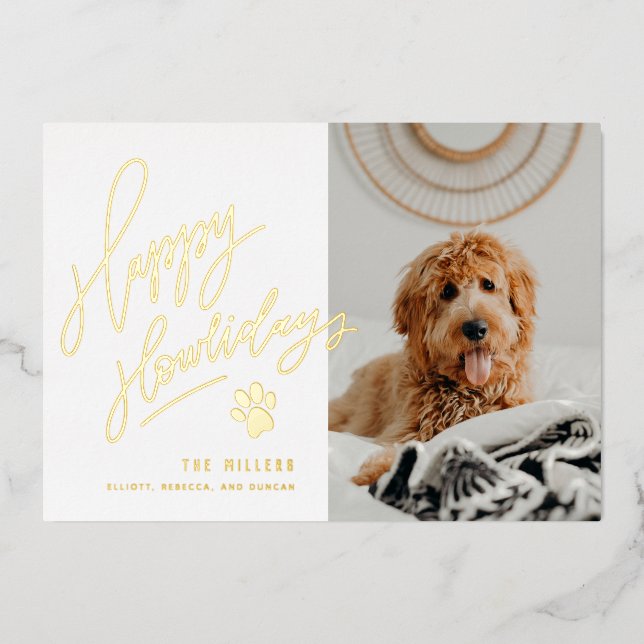 Happy Howlidays Pet Photo Christmas Foil Holiday Card (Front)