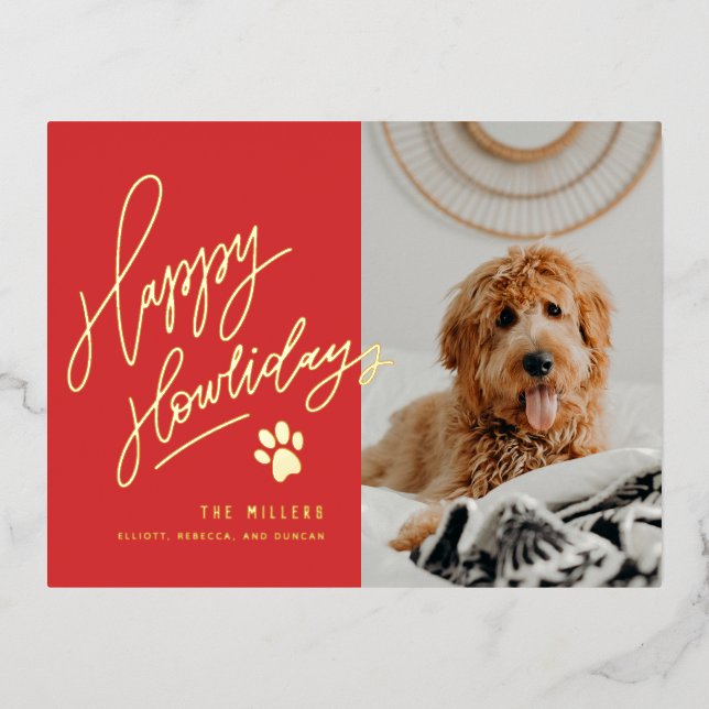 Happy Howlidays Pet Photo Christmas Foil Holiday Postcard (Front)