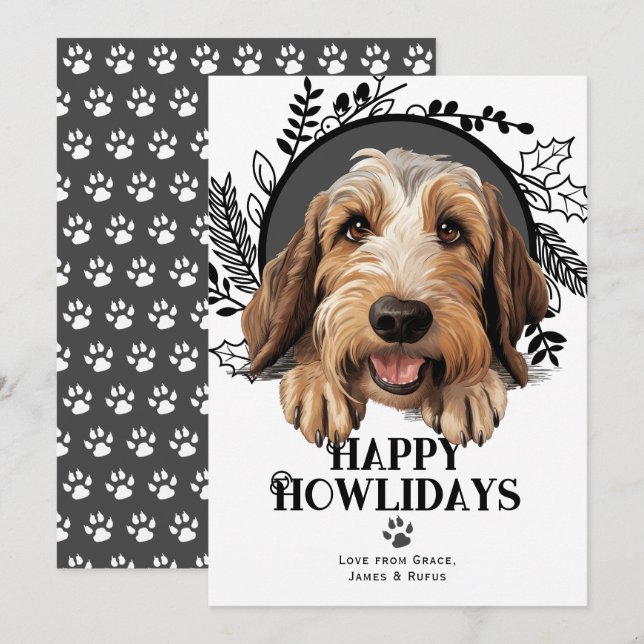 Happy Howlidays Petit Basset Griffon Vendeen Dog Holiday Card (Front/Back)