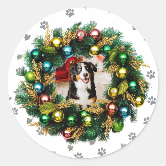 Happy Howlidays Photo Image Classic Round Sticker (Front)