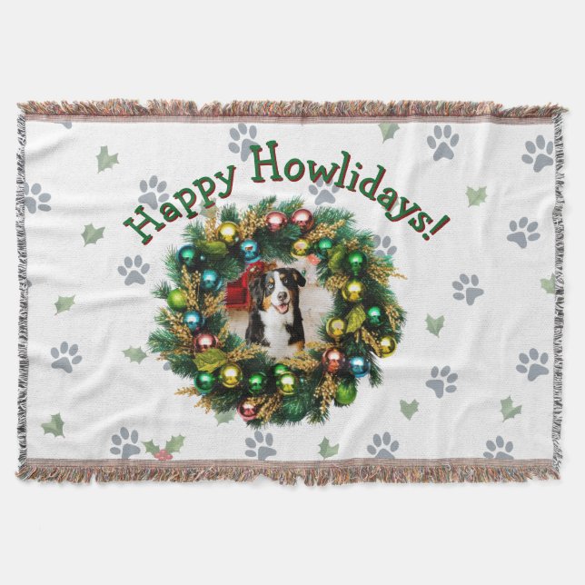 Happy Howlidays Photo Image Throw Blanket (Front)