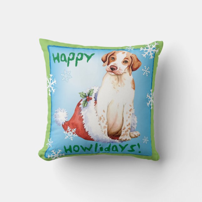 Happy Howlidays Pointer Throw Pillow (Front)